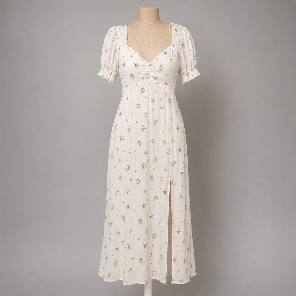 Coquette Floral Puff Sleeve Milkmaid Maxi Dress Size M Fairy Dainty Cottagecore